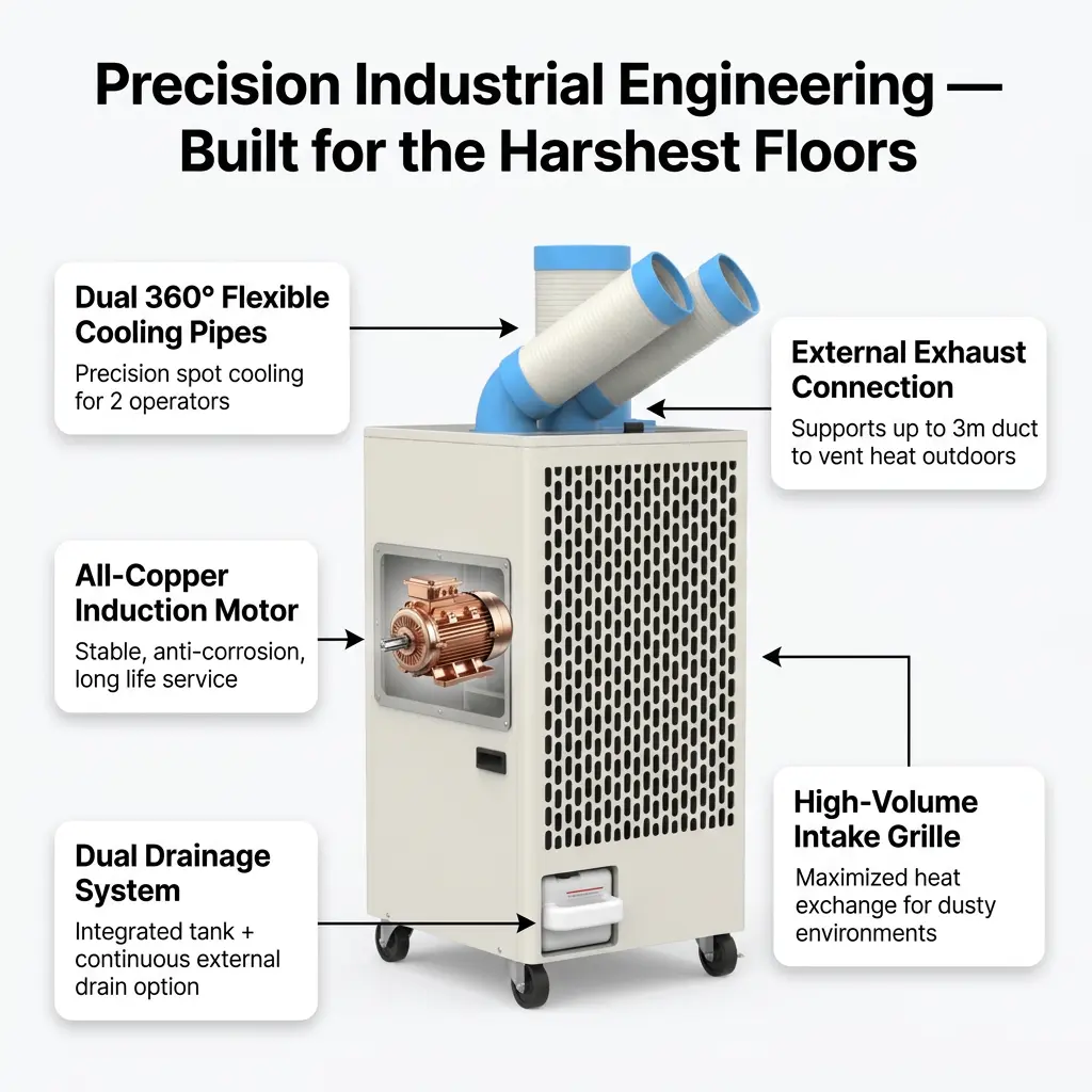 OEM White Metal Body 24 7 Dual Duct Cold Heat Isolation Cooler Spot Potable Potable Potible Cooler Industrial Conference for Workshop OEM White Metal Body 24 7 Dual Duct Cold Heat Isolation Cooler Spot Potable Potable Potible Cooler Industrial Conference for Workshop