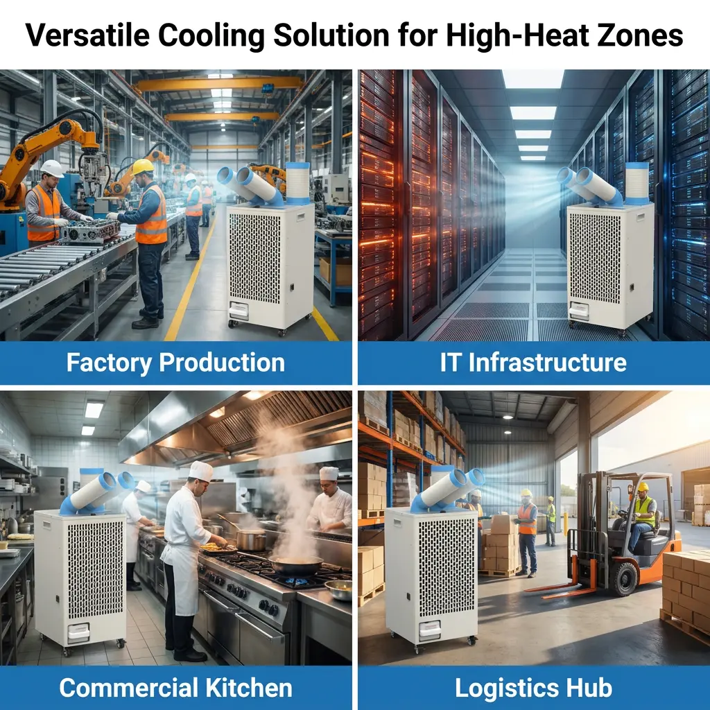 OEM White Metal Body 24 7 Dual Duct Cold Heat Isolation Cooler Spot Potable Potable Potible Cooler Industrial Conference for Workshop