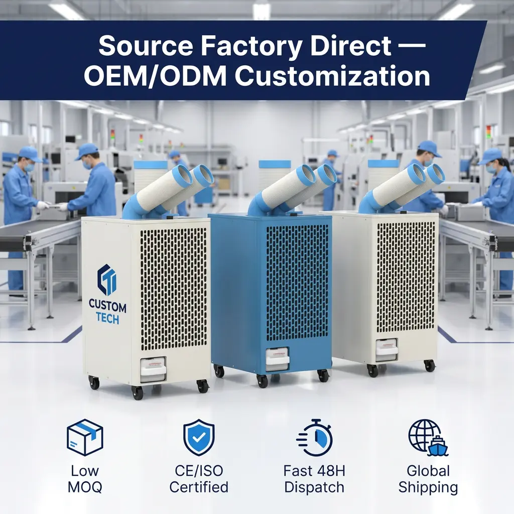 OEM White Metal Body 24 7 Dual Duct Cold Heat Isolation Cooler Spot Potable Potable Potible Cooler Industrial Conference for Workshop