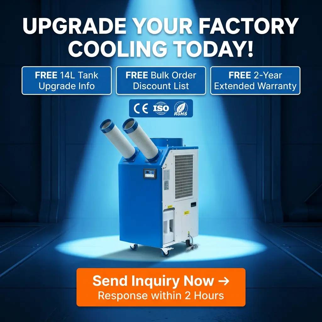 OEM 14L Large Tank 2700W Power 9300BTU Rotary Compressor Spot Cooler Potable Spot Cooler تهویه مطبوع صنعتی کارگاهی