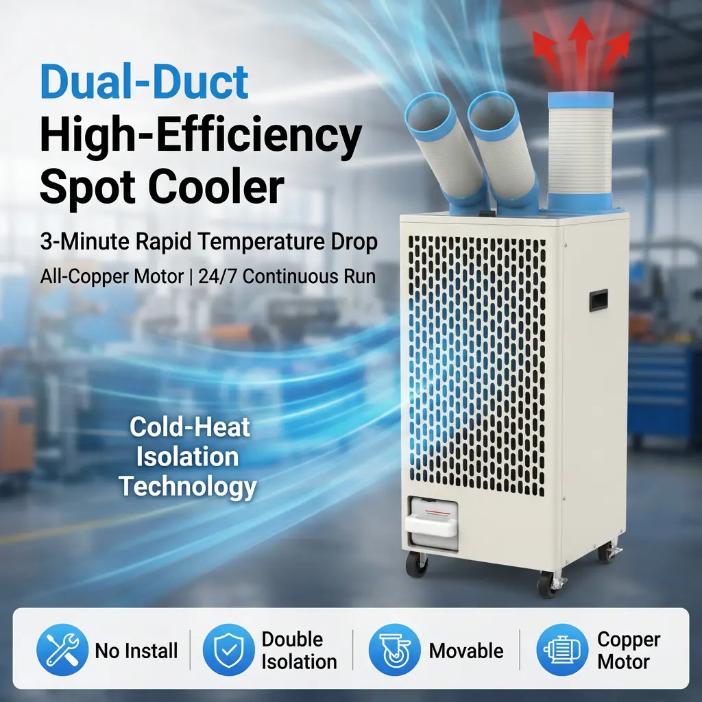OEM White Metal Body 24 7 Dual Duct Cold Heat Isolation Cooler Spot Potable Potable Potible Cooler Industrial Conference for Workshop